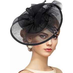 Feather Tea Party Fascinator - 2025 Derby Hat مع Hairpin ، قبعات الخمسينيات من القرن العشرين للنساء ، 11.81 "x9.84" in Kuwait