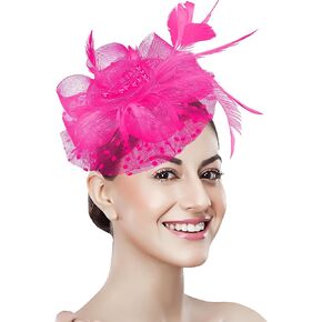 Women Fascinator Tea Party Hat 20s 50s زفاف كوكتيل زهرة الشبكة ريش الشعر مقطع الشعر لكرنفال الهالوين