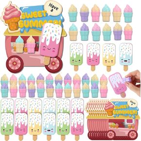 CTOSREE 24 حزمة هدايا نهاية العام بالجملة مع 48 PCS MINI ICE Cream Pens 24 PCS ICE POP NOTES NOTES مع بطاقات صيفية FAVORS ICE ICE FAVORS GOODIE FACS