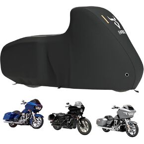 Motorcycle Cover Heavy Duty 420D Outdoor All Seasons Motorbike Sun Cover Protection Compatible with Harley Davidson Road Glide Custom Street Glide Low Rider and up to 98’’ Most Motorcycle