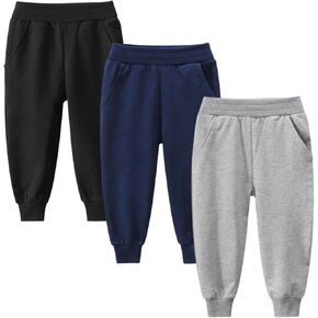 Boy's 2-Pack Pants, Toddler Cotton Pull on Jogger, Kids Dinosaur Drawstring Elastic Sweatpants