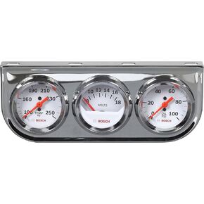 Bosch SP0F000046 Style Line 2" Triple Gauge Kit (White Dial Face, Chrome Bezel)