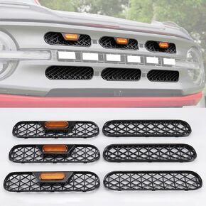 Front Grill Inserts with Amber Light for 2021 2022 2023 2024 Ford Bronco Big Bend Outer Banks 2/4 Door Mesh Grille Inserts Frame Trim Covers