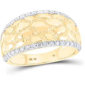 Solid 10K Yellow Gold Real Natural Diamond Mens Nugget Wedding Band Anniversary Ring 3/4 Carat (.77 Cttw)