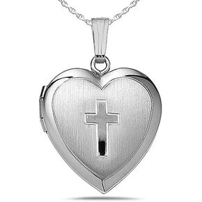 PicturesOnGold.com Sterling Silver Small Cross Heart Photo Locket