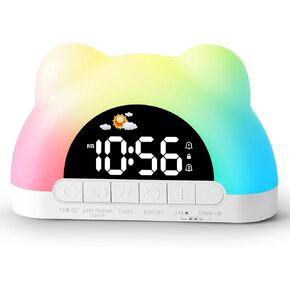 Hournor Kids Alarm Clock, Ok to Wake Alarm Clock for Kids, Toddlers Sleep Training Clock with 12 Colors Night Light for Bedroom, Sound Machine, Birthday Gift for Boys Girls Children(Adapter Include)