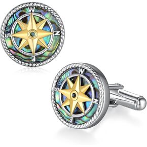 Cuff Links Mens 925 Sterling Silver Compass Cufflinks for Men Tuxedo Cuff Links Business Wedding Father's Day Jewelry Gifts for Men Father Husband