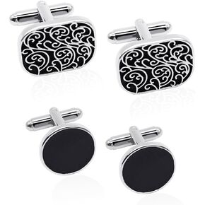 Medsuo 4pcs Cufflinks for Men Classic Tone Cufflinks for Wedding, Birthday, Banquet, Business Meeting (Round and Square)