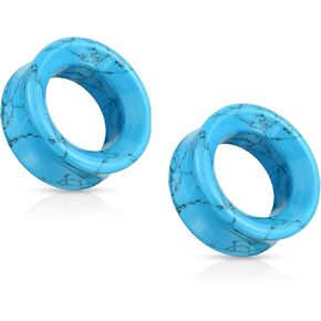 Pierced Owl - Turquoise Stone Double Flared Saddle Tunnels, Sold as a Pair