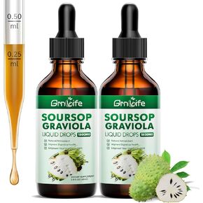 (2 حزمة) قطرة سائل Soursop Graviola ، خلاصة إجازة الحمر العضوية مع طحالب البحر والكركم ، وسائل البيرة الحمراء لدعم الخلايا وتجديدها ، مضادات الأكسدة والمناعة ، 2 FL/OZ
