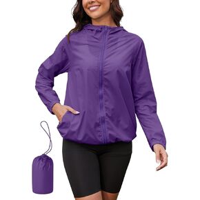 PITINAN Rain Jacket for Women Lightweight Waterproof Windbreaker Jacket Hooded Outdoor Raincoat with Pockets S-XXL
