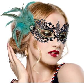 Feather Masquerade Mask for Women - 2025 Venetian Antique Masks Mardi Gras Eyemask with Shiny Rhinestone for Woman in Kuwait