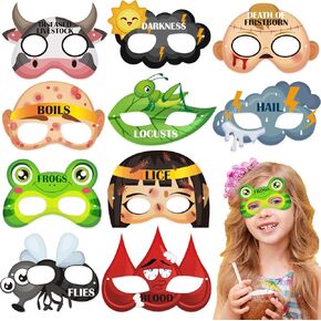 30 Pcs Passover Plague Masks Decorations for Adults Animal Cartoon Masks Pesach Seder Dress up Party Home Crafts Gifts Educational Game Costume Accessories Party Favors, 10 Styles