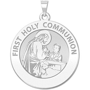 PicturesOnGold.com First Holy Communion Religious Medal (for a Boy) - 2/3 Inch (Size of a Dime) Sterling Silver