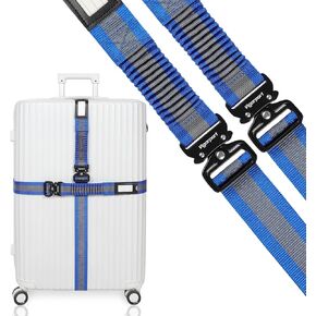 Vigorport Luggage Straps for Suitcases 2 Pack, Heavy Duty Metal Buckle Luggage Belt Strap, TSA Approved Suitcase Belt, Stretchable Travel Strap for Luggage (Blue, 42"-72" Long)