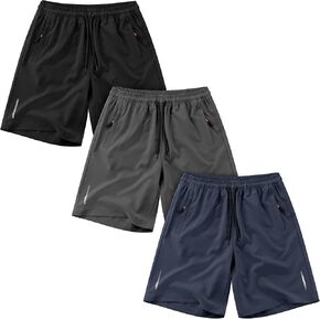 Resinta 3 Pack Boys Shorts Athletic Shorts with Zipper Mobilets Dry Fit Fit Lightweight Barge Cargo for Gym Outdoors