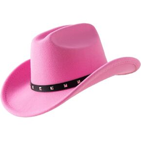 Jastore Kids Western Hats Boys Girls Cowboy Cowgirl Hat Felt Fedora Hat with Belt Buckle