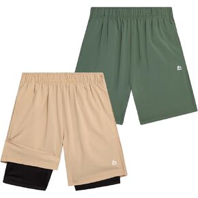 RBX Boys Athletic Shorts - 2 Pack Active Performance Base Base Shorts للرياضة والصالة الرياضية والتمرين (الأحجام: 8-16)