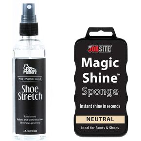 FOOTMATTERS Shoe Stretch Spray with Shoe Shine Sponge – Stretch Leather & Polish Shoes Quick on the Go