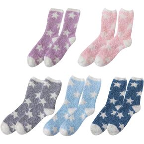 5 Pairs Star Fluffy Socks Warm Fuzzy Socks Cozy Plush Socks Winter Home Sleeping Socks Cute Slipper Socks Sleep Socks