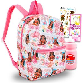 Disney Moana Backpack for Kids - Bundle with 16" Canvas Moana Backpack with Water Bottle, Stickers, More | Moana Backpack Set for Girls, Toddlers
