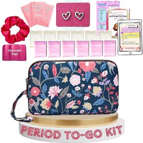 الفترة الأولى Pal Pack To-Go Kit | 24 PCS | مجموعة الفترة الأولى ل tweens | طقم فترة المراهق | حقيبة فترة منفصلة ، وسادات ، وبطانات الداخلية ، ومجموعات الفترة ل tweens 10-12 (قلوب)