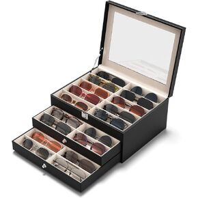 10/30 Slots Sunglass Organizer for Multiple Pairs of Eyewear Display Case Storage Box for Women Men Compact Ver