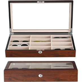 Sunglasess Organizer 12 Slot Wood Glasses Case for Women Men, Eyeglasses Storage Box, Sunglasses Holder Display