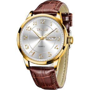 Men’s Casual Watch Luxury Leather Dress Business Date Day Waterproof Analog Quartz Classic Big Face Minimalist Watches for Men