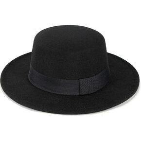 Pork Pie Hat Men Women Wide Brim Fedora Hat with Band Lady Panama Hats Trilby Cap Autumn Winter Black