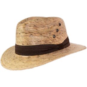 Palm Leaf Straw Trilby Wide Brim Fedora Golf Sun Hat for Men or Women, UV UPF Protection (Fabric Hatband)