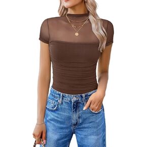 Avidlove Women's Short Sleeve Bodysuit Turtle Neck Body Suits Mesh One Piece Leotard Going Out Tops Summer Outfits