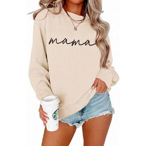 BOUTIKOME Mama Sweatshirt Women Funny Mama Letter Print Graphic Mom Life Long Sleeve Crewneck Pullover Shirt Loose Tops in Kuwait