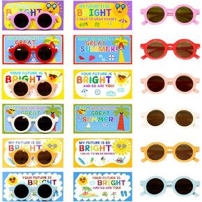 24 Pack Preschool Graduation Sunglasses 6 Colors Neon Shades with 6 Designs Cards End of School Year Student Gifts, Kids Sunglasses Bulk,Kindergarten Graduation Gifts, Summer Beach Pool Supplies