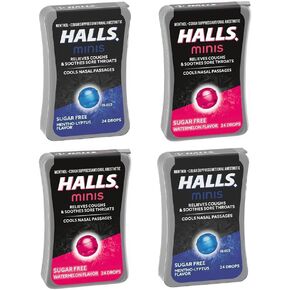 قاعات MINIS Watermelon & Mentho-Lyptus Sugar Free Drops Paring Pack ، 4-24 Packs (96 إجمالي قطرات)