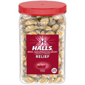 Halls Relief Cherry Cough Drops, Bulk Cough Drops, 250 Drops