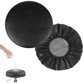 2pcs Bar Stool Covers Round Waterproof PU Bar Stool Covers with Elastic Bar Chair Covers Stool Cushion Round Bar Stool Seat Covers Washable Stool Cushion Slipcover for 14-16 Inch Chair (Black)
