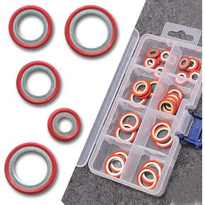 30 PCS Car Air Conditioning Compressor Gasket kits, Bonded Seal Gasket, Air Conditioning Compressor Port Seal Washer, Universal A/C Gasket Assortment for Cars (Red)