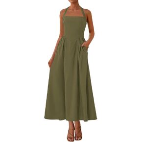 KIRUNDO Women Summer Sleeveless Halter Maxi Dress Sundress 2025 Casual Flowy Wedding Guest Cocktail Beach Vacation Dresses