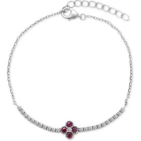 Bracelet, 925 Sterling Silver,Platinum Plated,Red Petal Zirconium Inlaid,6.3 inches