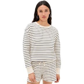 perfectwhitetee Women's Tyler French Terry Stripe Pullover Sweatshirt