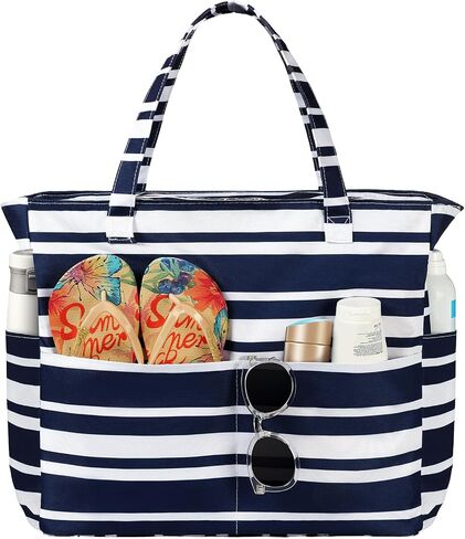 Beach Bags for Women Waterproof Sandproof Women Tote Bag, Large Beach Bag with Zipper for Gym Travel Vocation in Saudi Arabia