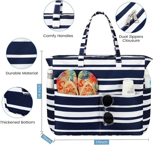 Beach Bags for Women Waterproof Sandproof Women Tote Bag, Large Beach Bag with Zipper for Gym Travel Vocation in Saudi Arabia
