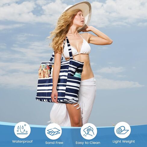 Beach Bags for Women Waterproof Sandproof Women Tote Bag, Large Beach Bag with Zipper for Gym Travel Vocation in Saudi Arabia