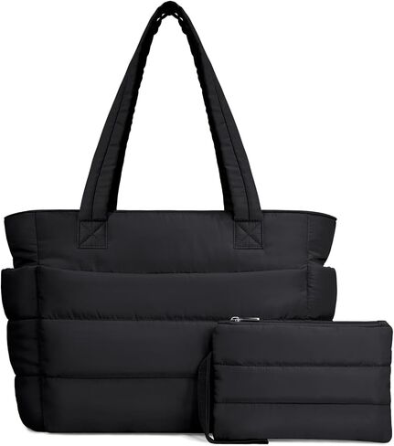 TOPDesign Puffer Tote Bag for Women, Lightweight Puffy Handbag with Compartments, Quilted Shoulder Bag for Work, Travel, Gym in Saudi Arabia