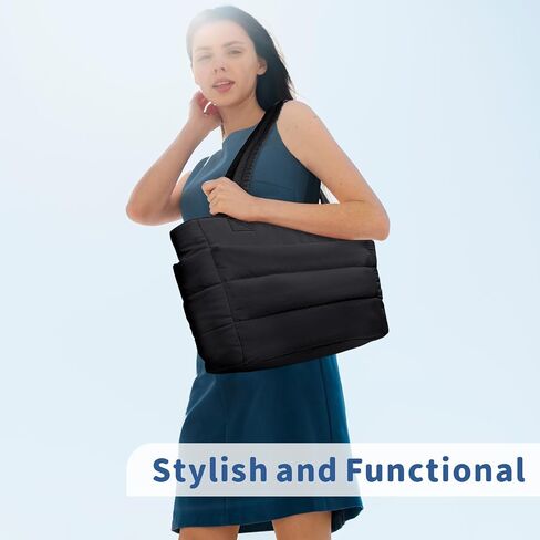 TOPDesign Puffer Tote Bag for Women, Lightweight Puffy Handbag with Compartments, Quilted Shoulder Bag for Work, Travel, Gym in Saudi Arabia