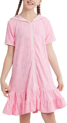 Weixinbuy Girls Swim Cover Up Swimsuit Terry zip Up Swimwear Hoodie Dress Wrap in Kuwait