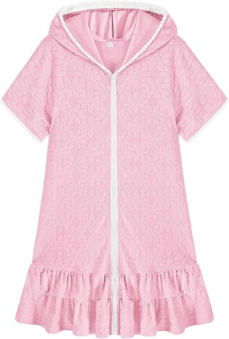 Weixinbuy Girls Swim Cover Up Swimsuit Terry zip Up Swimwear Hoodie Dress Wrap in Kuwait