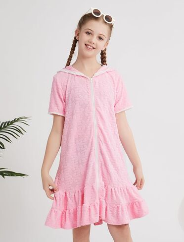 Weixinbuy Girls Swim Cover Up Swimsuit Terry zip Up Swimwear Hoodie Dress Wrap in Kuwait