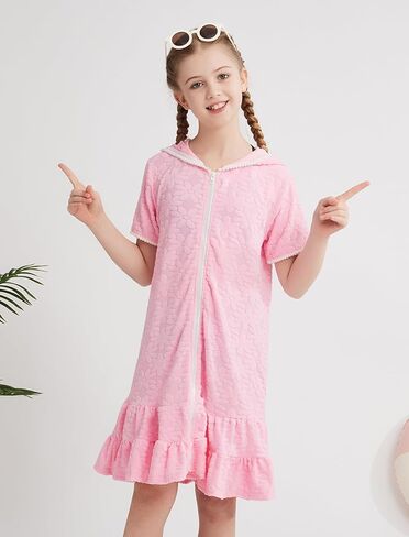 Weixinbuy Girls Swim Cover Up Swimsuit Terry zip Up Swimwear Hoodie Dress Wrap in Kuwait